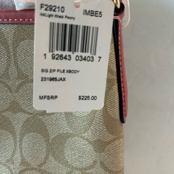 Coach NWT Signature Print with Rose Colored Trim Crossbody - Picture 6 of 9